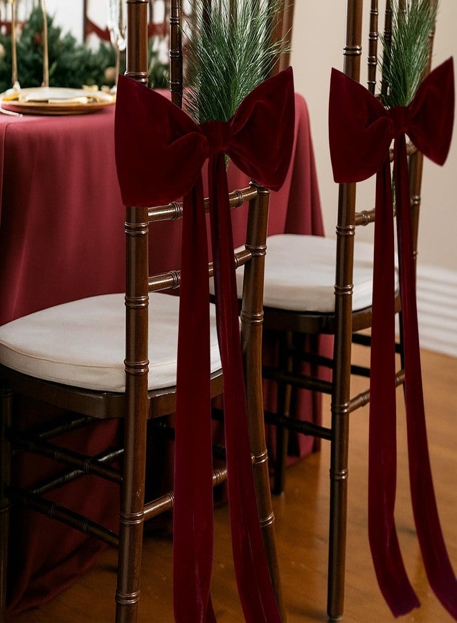 Suncalla Burgundy 6 Pcs Christmas Chair Sashes 157'' Decorative Bows Chair Cover with 12 Pins for Dinning Room Decoration Wedding Reception Restaurant Event Decoration Banquet Party (Velvet) - Image 4